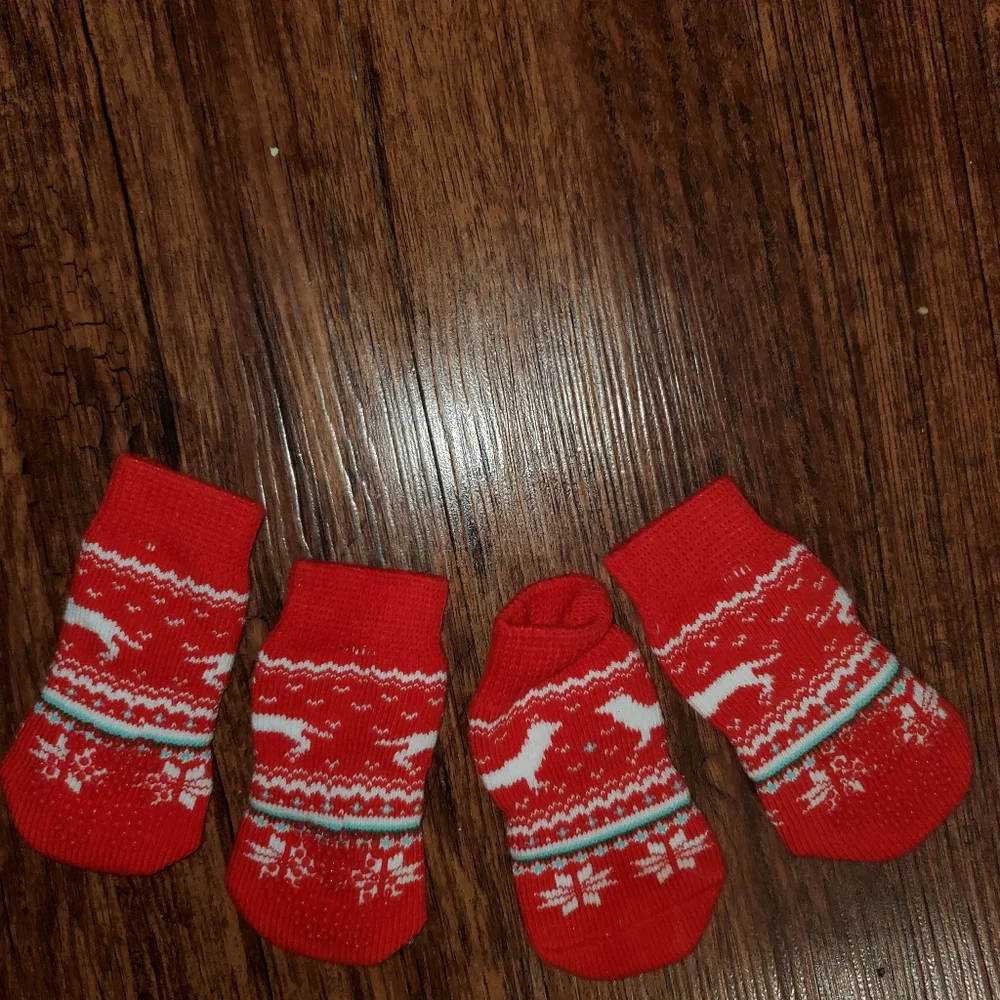 New Fair Isle Pet Christmas Print Harness Socks & Leash Set-Small